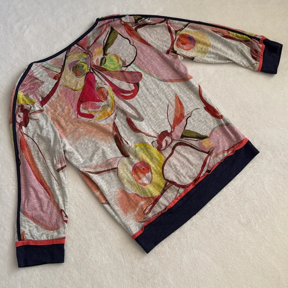 {Anthro} Cap Juluca by Aldo Martins | A New Story Zip Up 3/4 Sleeve Abstract Top - Picture 11 of 15